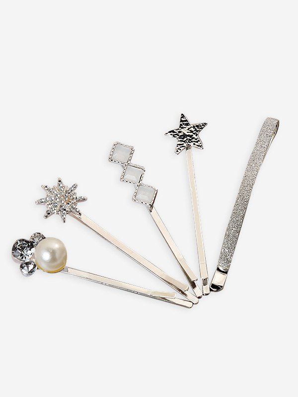 

5Pcs Star Geometric Faux Pearl Hairpins Set, Silver