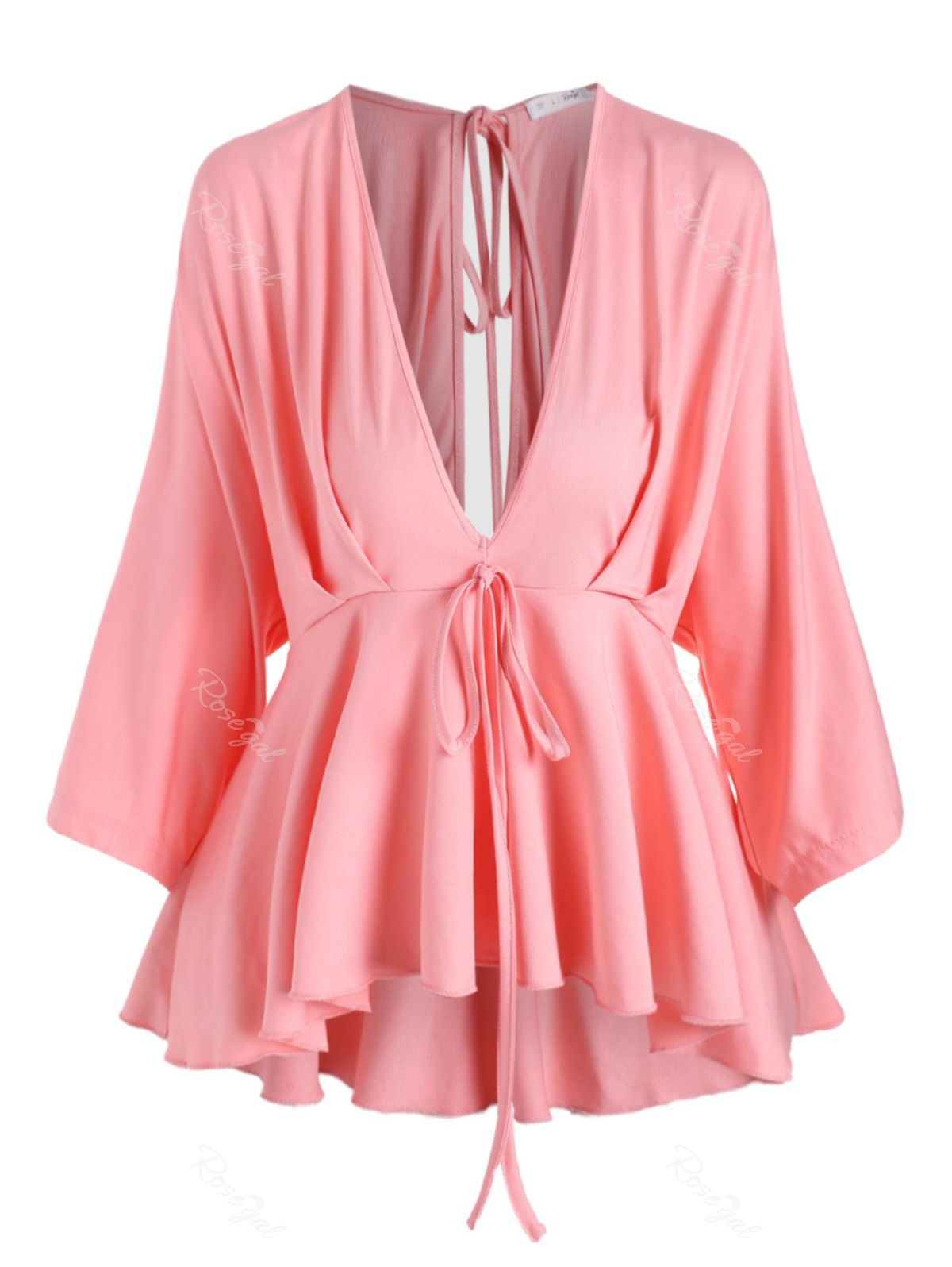 

Plus Size Plunge Cutout Self Tie Peplum T Shirt, Pink