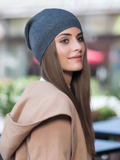 

Winter Solid Wool Knitted Hat, Gray