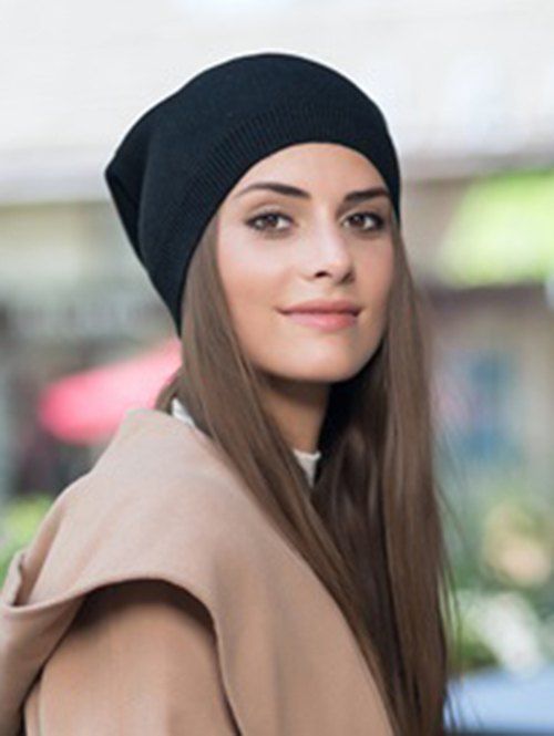 

Winter Solid Wool Knitted Hat, Black