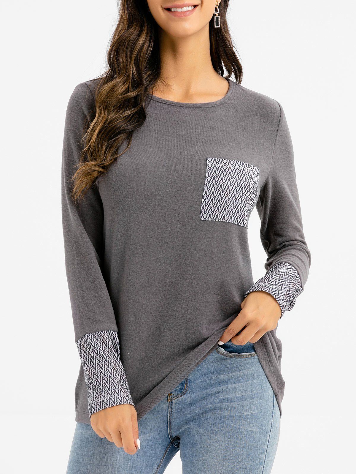 

Graphic Long Sleeves Pocket Knitwear, Gray