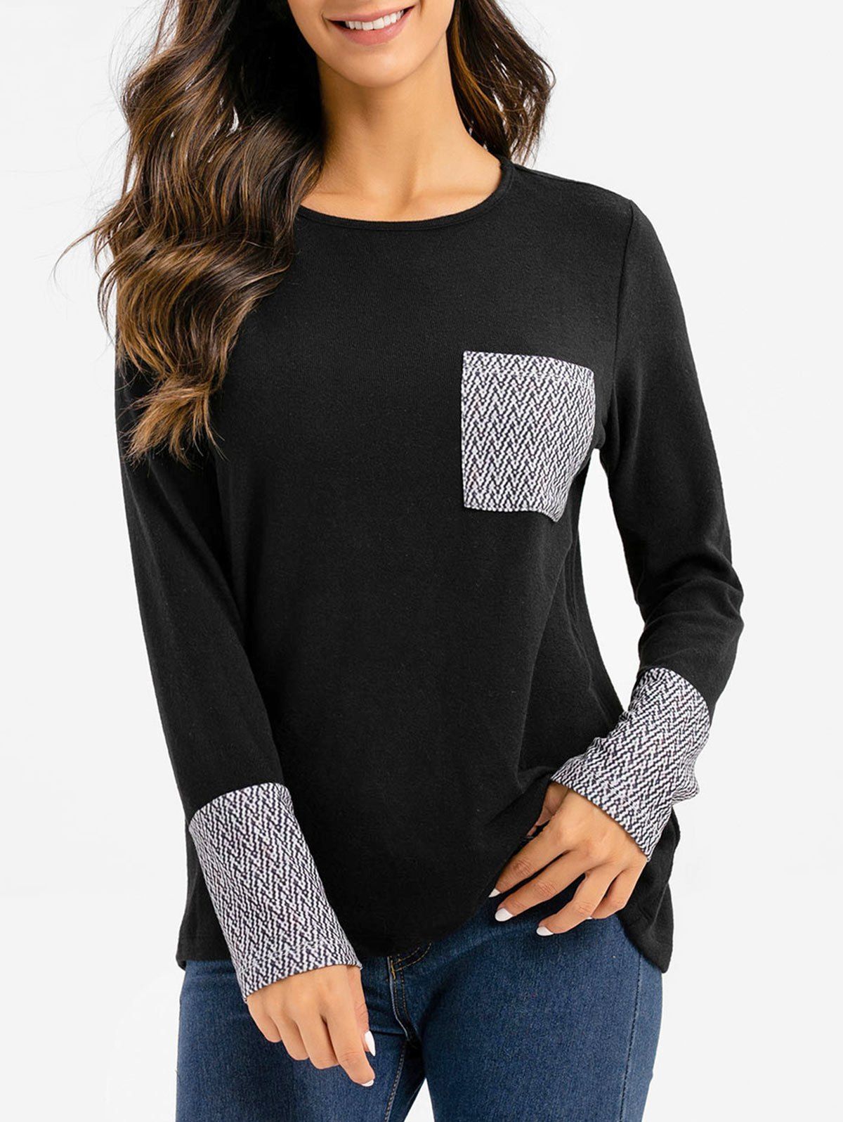 

Graphic Long Sleeves Pocket Knitwear, Black