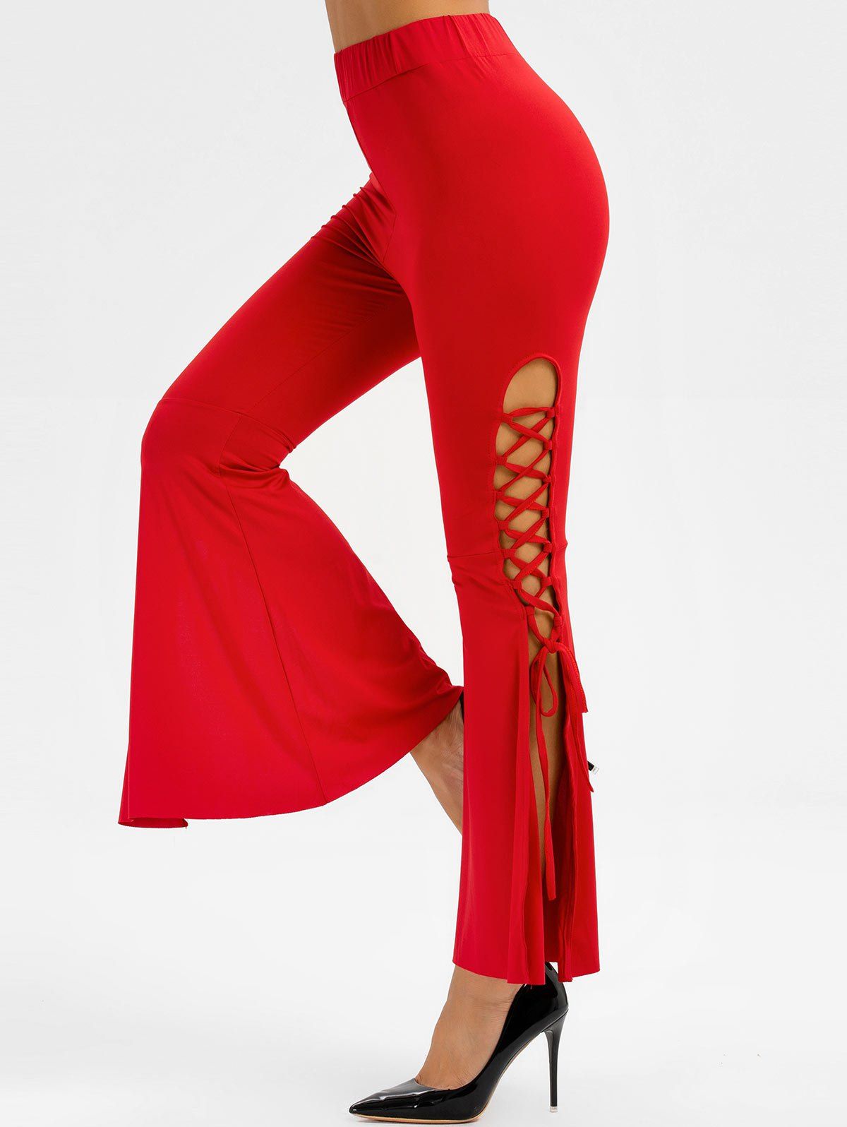red high waisted flare pants