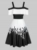 Floral Print Cold Shoulder Knee High Dress -  