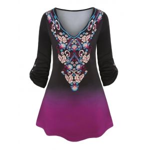 

Plus Size Ombre Tribal Print T Shirt, Dark carnation pink