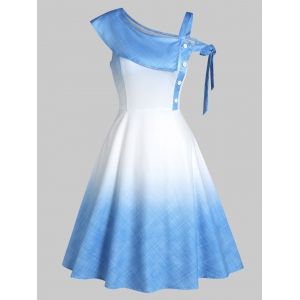 

Skew Neck Ombre Color Dress, Day sky blue
