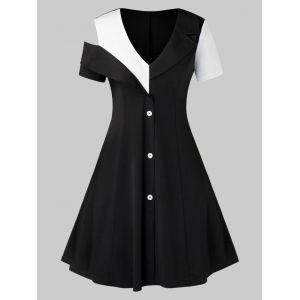 

Plus Size Plunging Colorblock Cold Shoulder Dress, Black