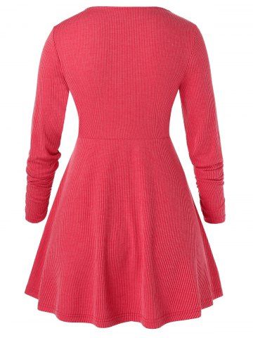 

Plus Size Lace Up Ribbed Grommet A Line Knitwear, Lava red