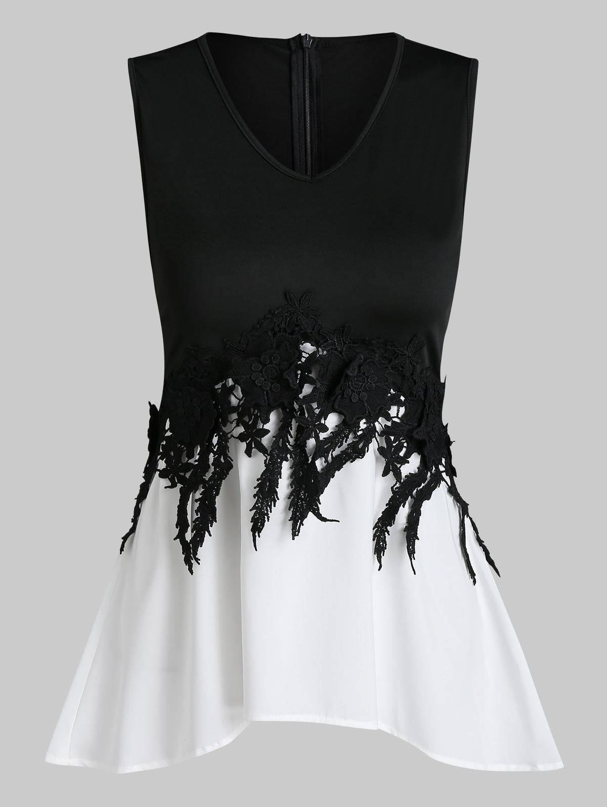 

V Neck Lace Panel Asymmetric Tank Top, Multi-a