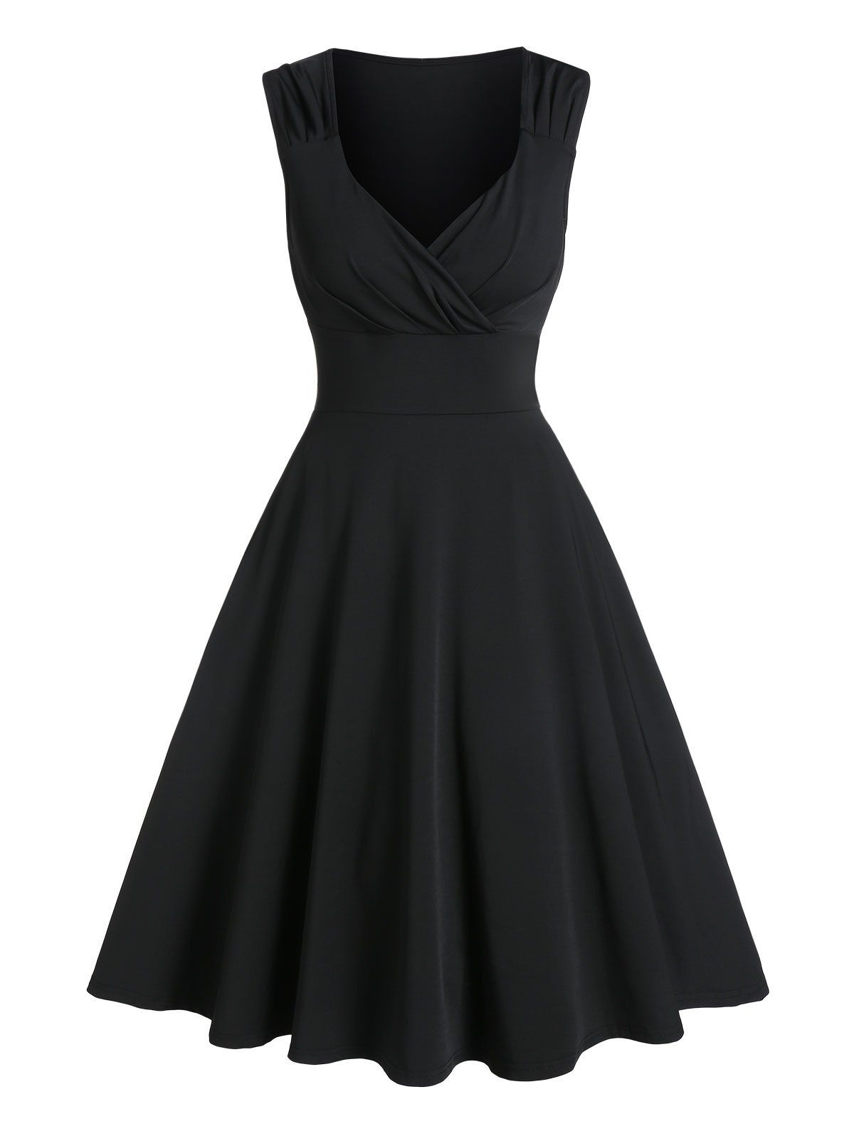 

Sleeveless Plunge Neck Skater Prom Dress, Black