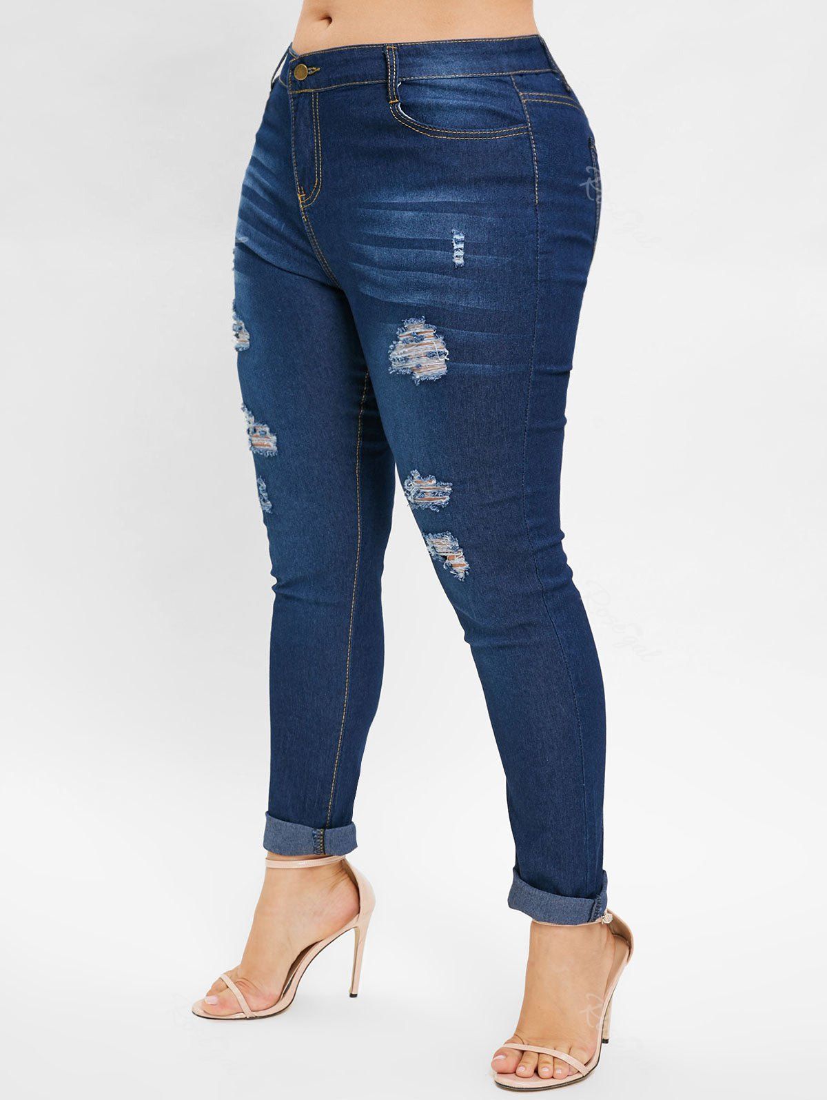 

Plus Size Distressed Skinny Jeans, Blue