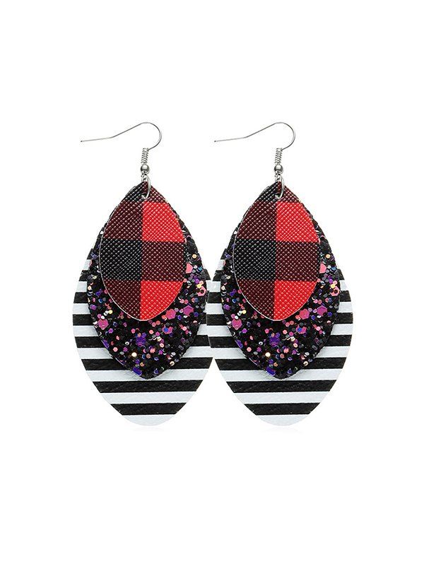 

Sequined Plaid Teardrop Hook Earrings, Red