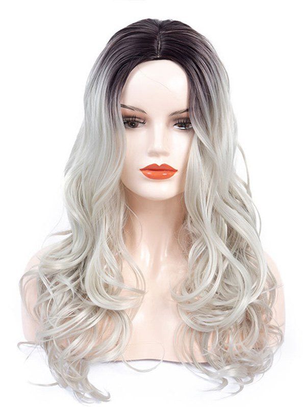 

Center Part Ombre Body Wave Synthetic Long Wig, Gray goose