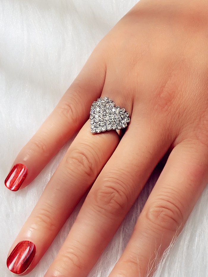 

Full Rhinestone Heart Finger Rings, Silver