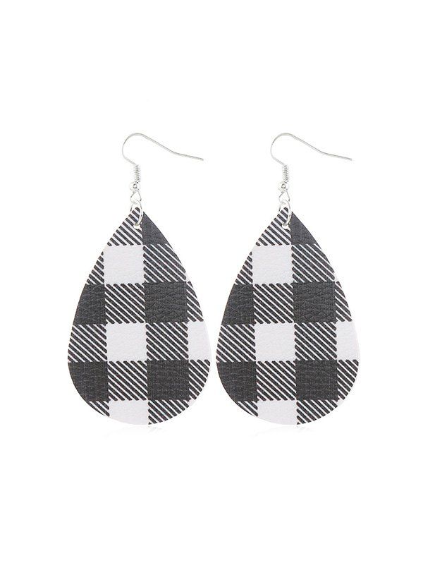 

Plaid Print Leather Water Drop Earrings, Black