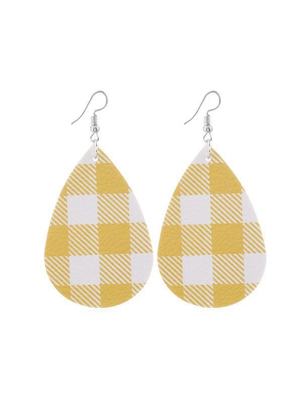 

Plaid Print Leather Water Drop Earrings, Yellow