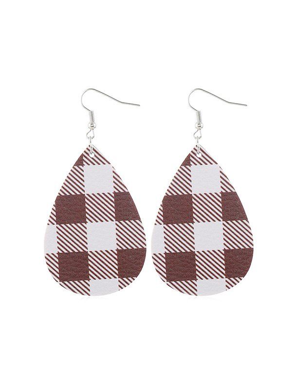 

Plaid Print Leather Water Drop Earrings, Coffee