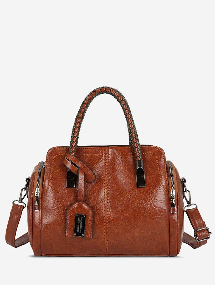 

Solid Leather Retro Handbag, Brown