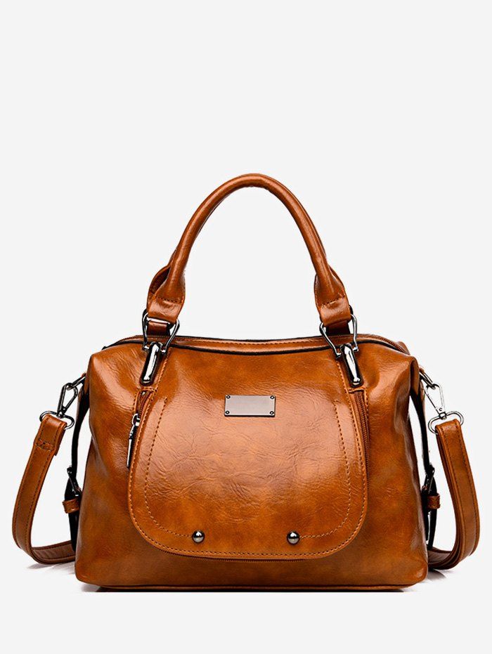 

Solid Leather Boston Bag, Light brown