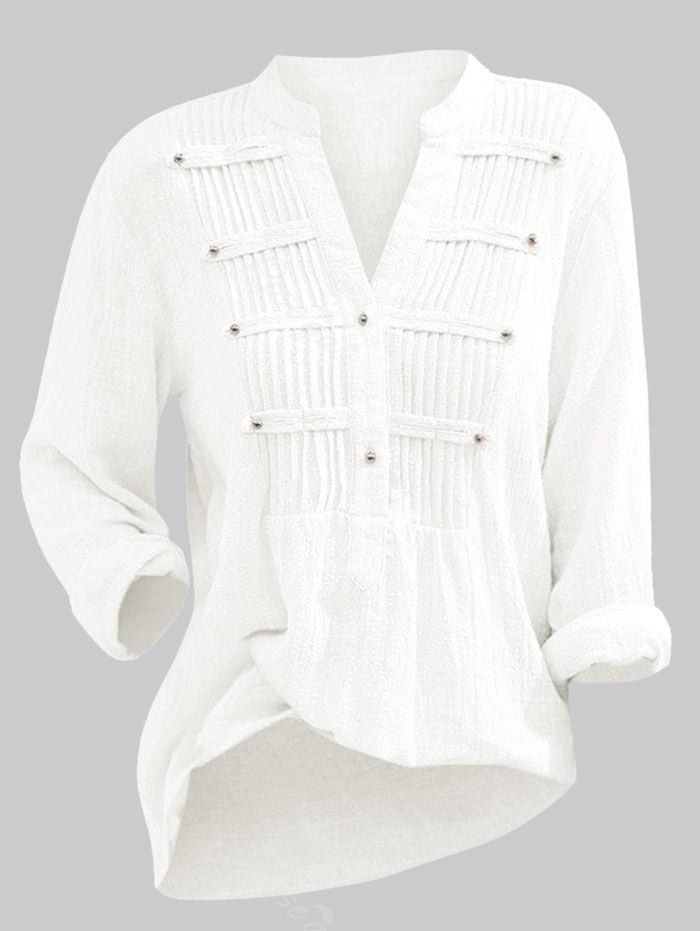 

Solid Half Buttoned Pintuck Plus Size Blouse, White