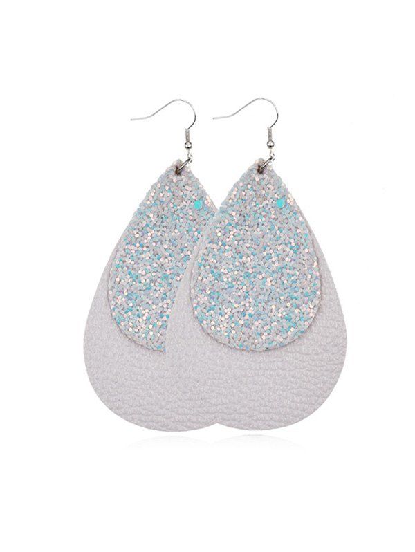 

Glitter Leather Layers Water Drop Earrings, White