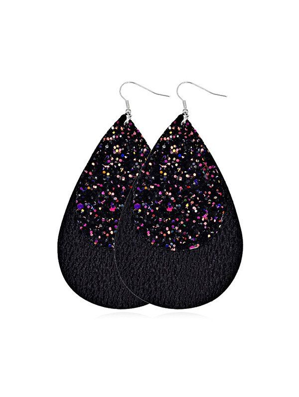 

Glitter Leather Layers Water Drop Earrings, Black