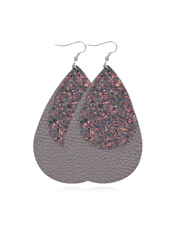 

Glitter Leather Layers Water Drop Earrings, Gray