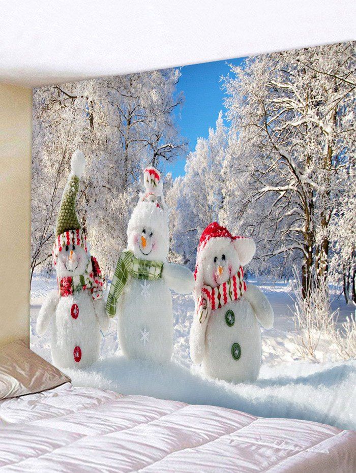 

Christmas Snowman Family Forest Print Tapestry Wall Hanging Art Decoration, Multi