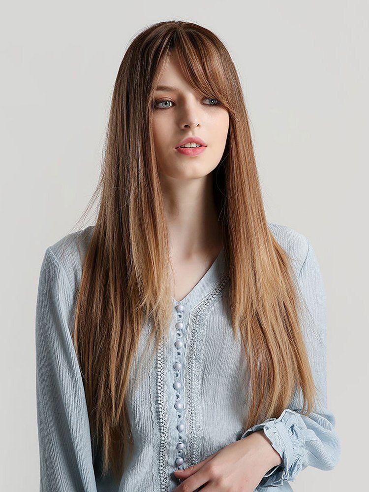 

Side Bang Long Straight Ombre Synthetic Wig, Multi