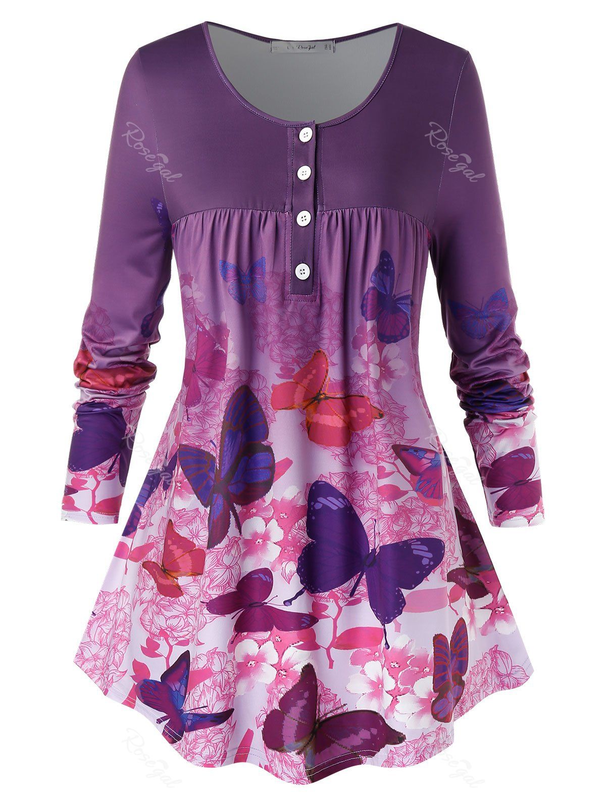 

Plus Size Ombre Color Butterfly Print T Shirt, Violet