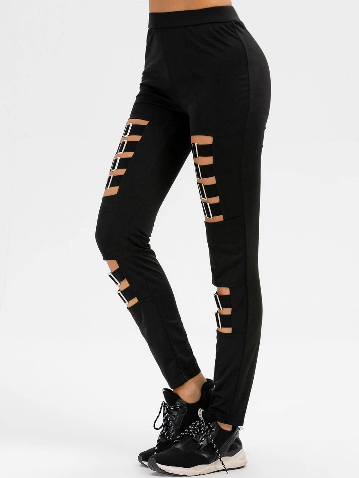 

Square Ring Skinny Cutout Pants, Black