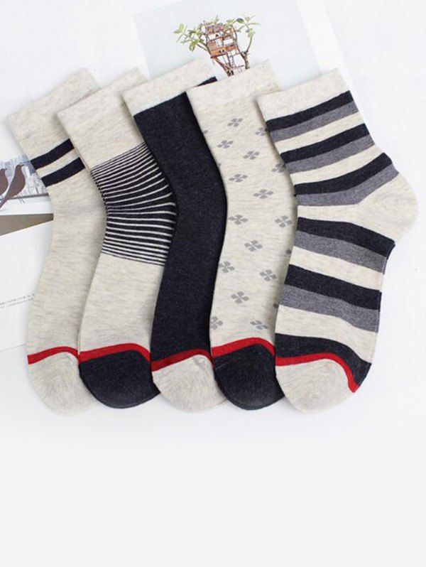 

5Pairs Striped Colorblock Print Socks Set, Multi-a