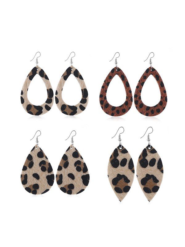 

4Pairs Leopard Print Hollow Teardrop Earrings Set