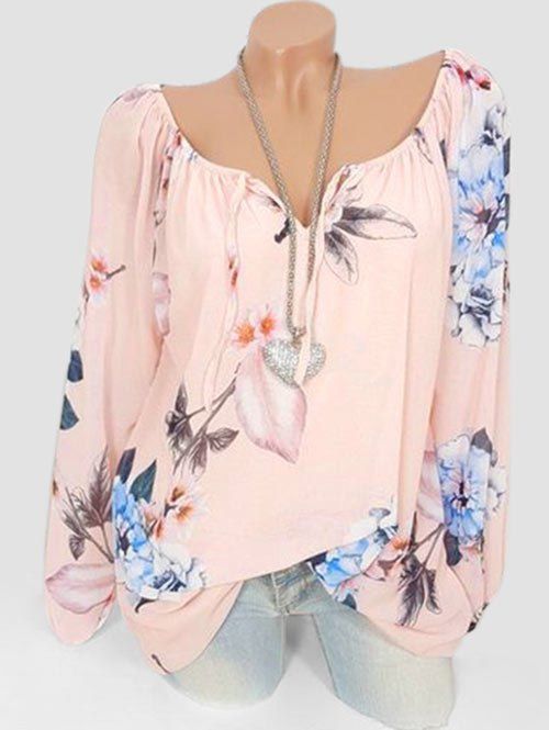 

Plus Size Floral Print Raglan Sleeve Blouse, Pink