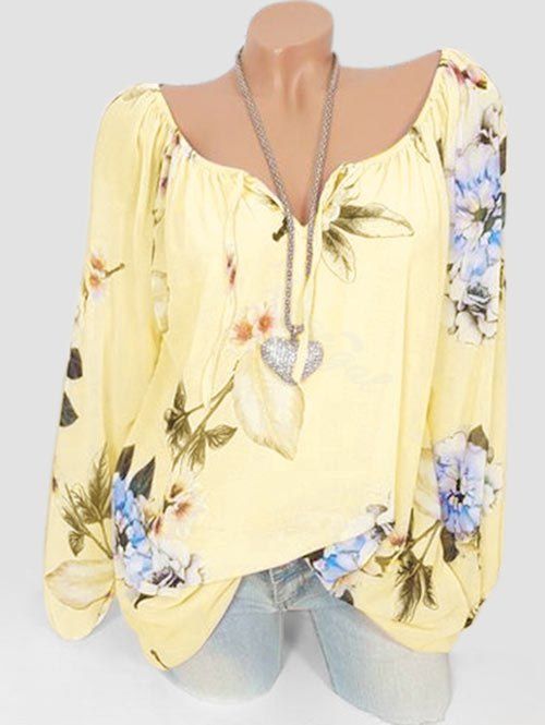 

Plus Size Floral Print Raglan Sleeve Blouse, Cream