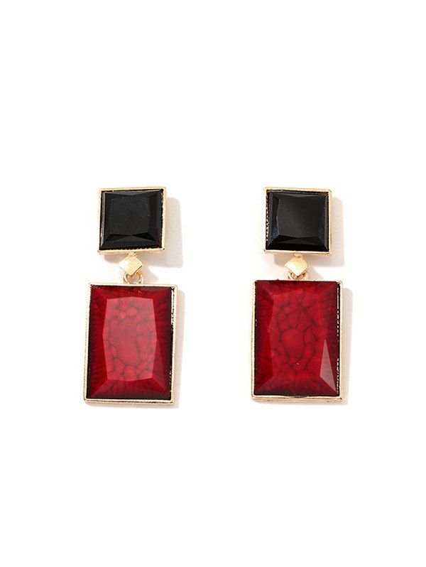 

Square Metal Geometric Drop Earrings, Red