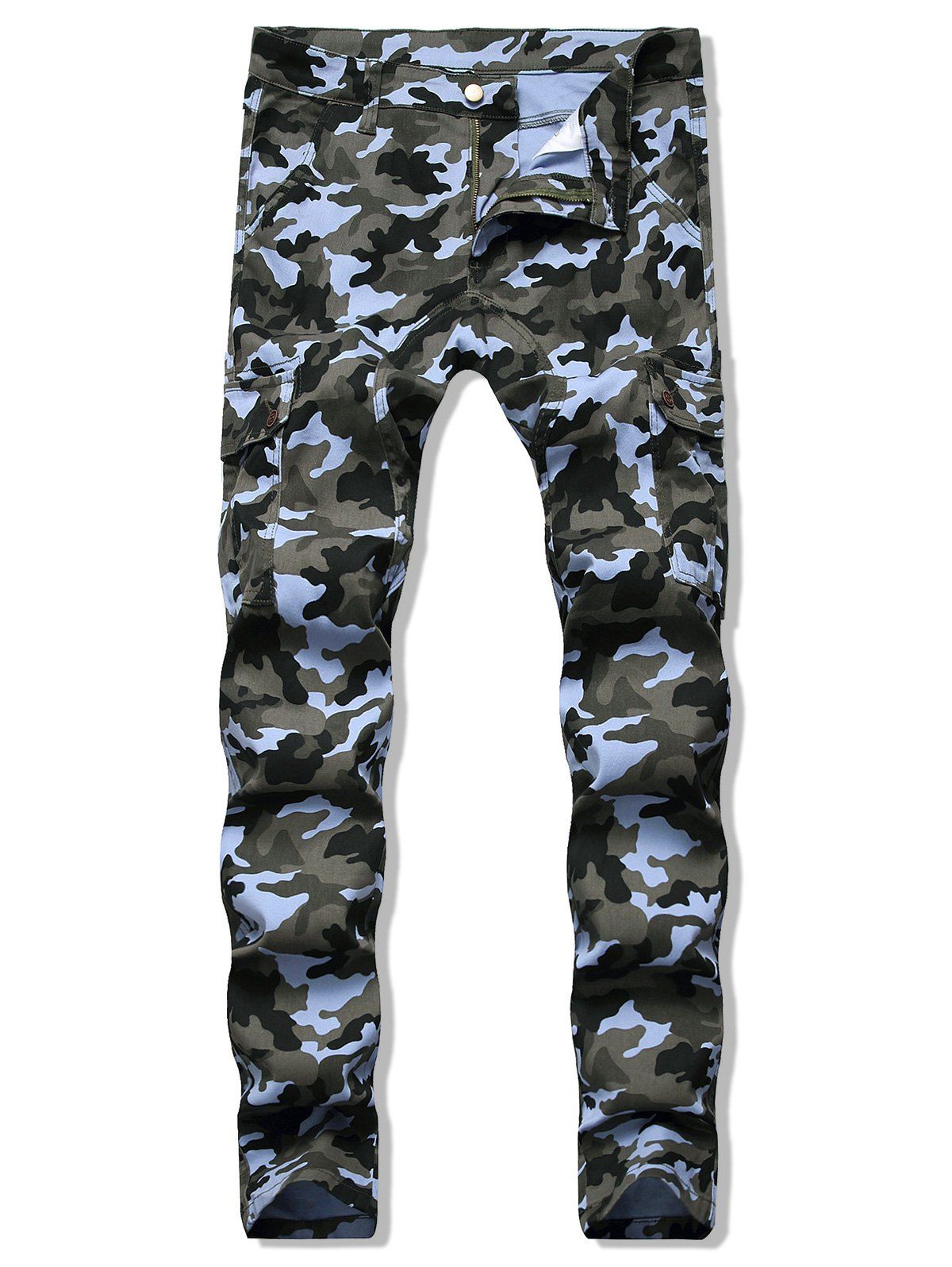 

Camo Print Zip Fly Casual Jeans, Three sand camouflage