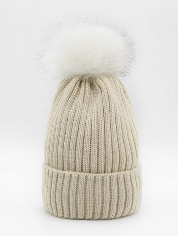 

Fuzzy Ball Fluffy Solid Knit Cap, Warm white