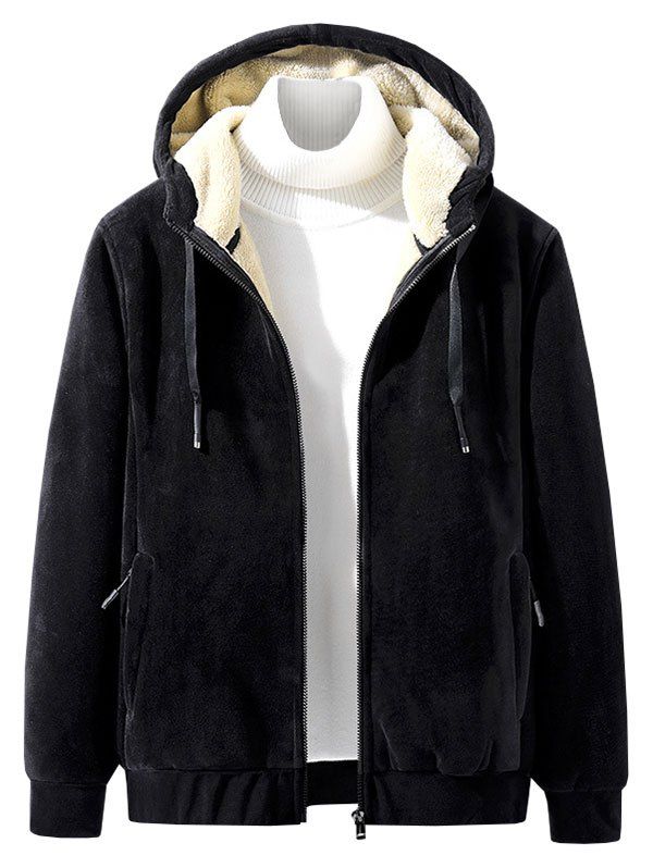 

Solid Color Plush Hooded Jacket, Black