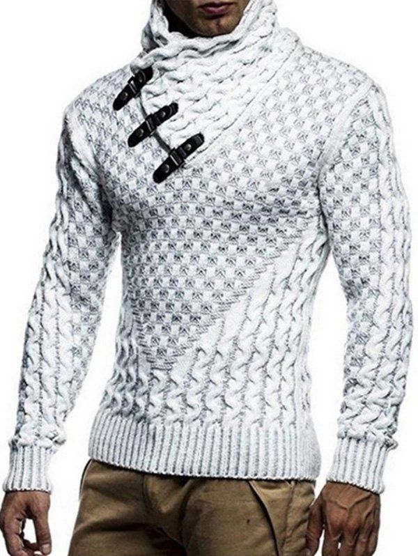 

Shawl Collar Snap Button Pullover Sweater, White