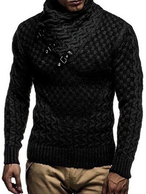

Shawl Collar Snap Button Pullover Sweater, Black