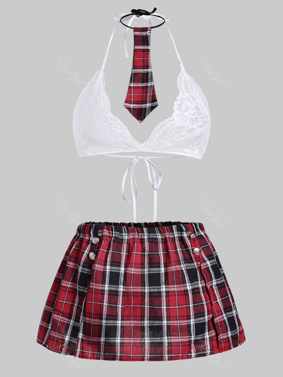 

Plus Size Plaid Slit Study Date Costume, Red