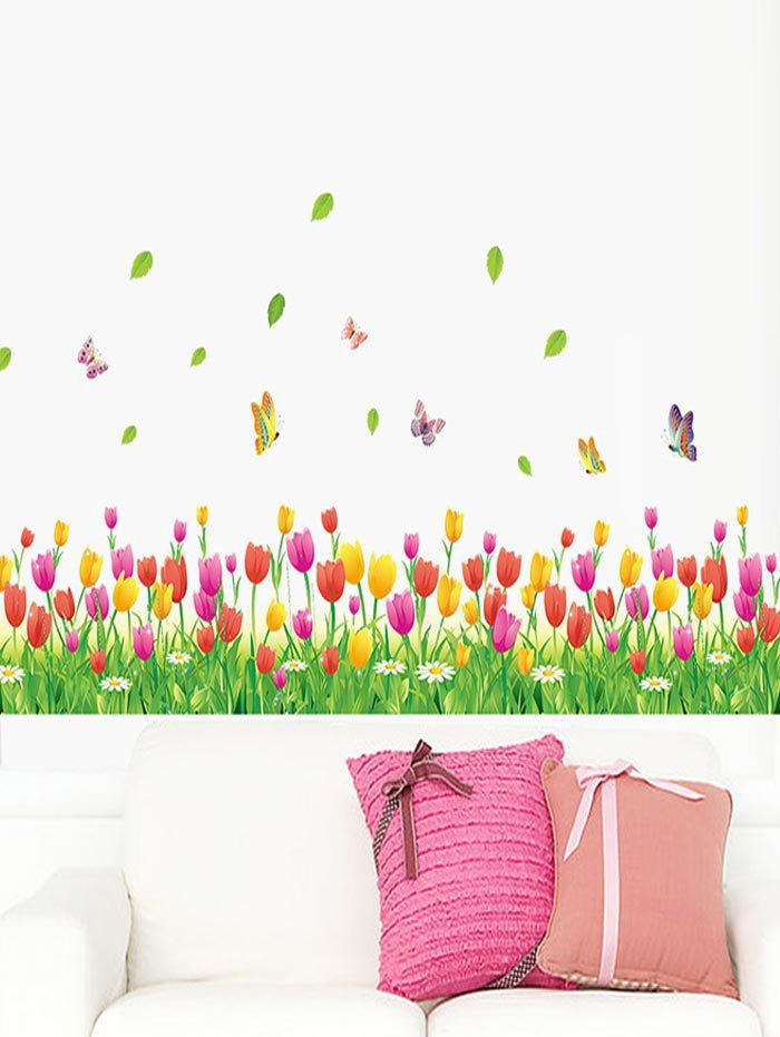 

Butterfly and Flowers Printed Decorative Wall Art Stickers, Multi