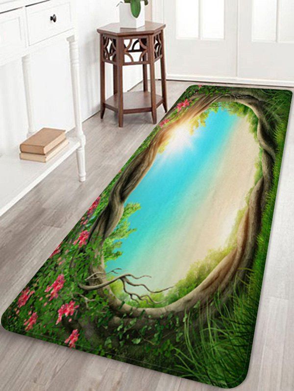 

Flower Tree Hole Pattern Water Absorption Area Rug, Multi-a