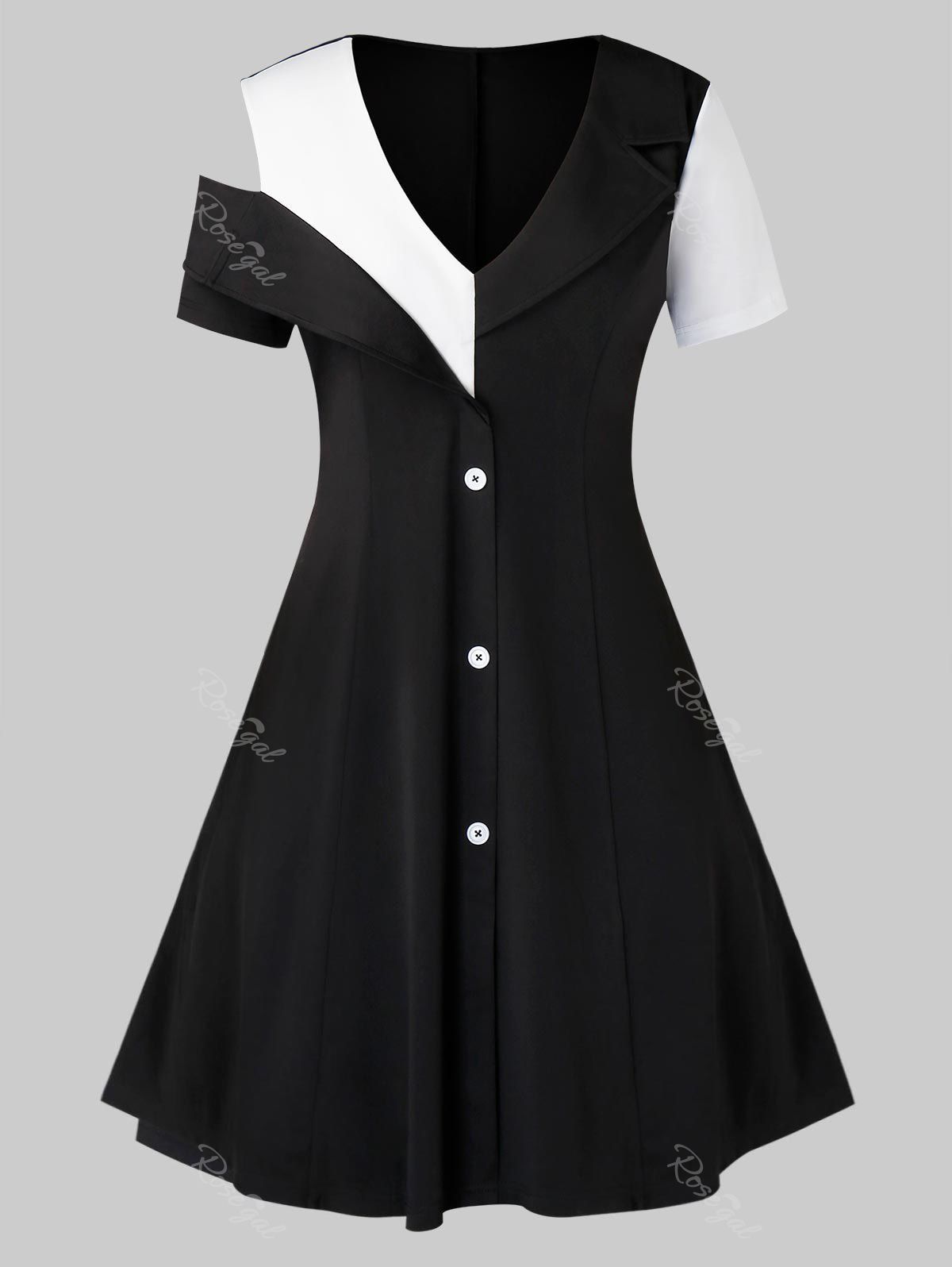 Buy Plus Size Plunging Colorblock Cold Shoulder Dress  