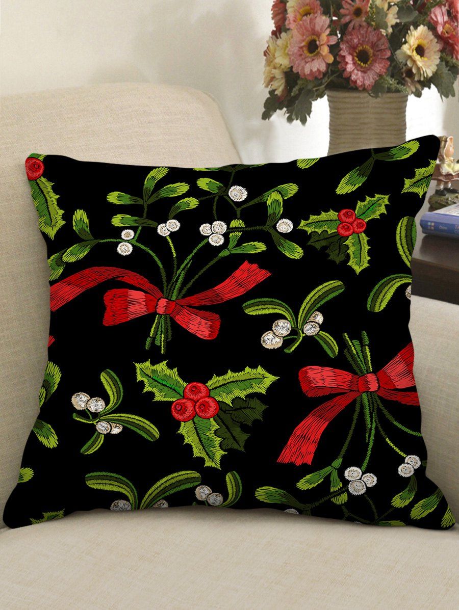 

Christmas Bowknot Berry Pattern Decorative Pillowcase, Multi
