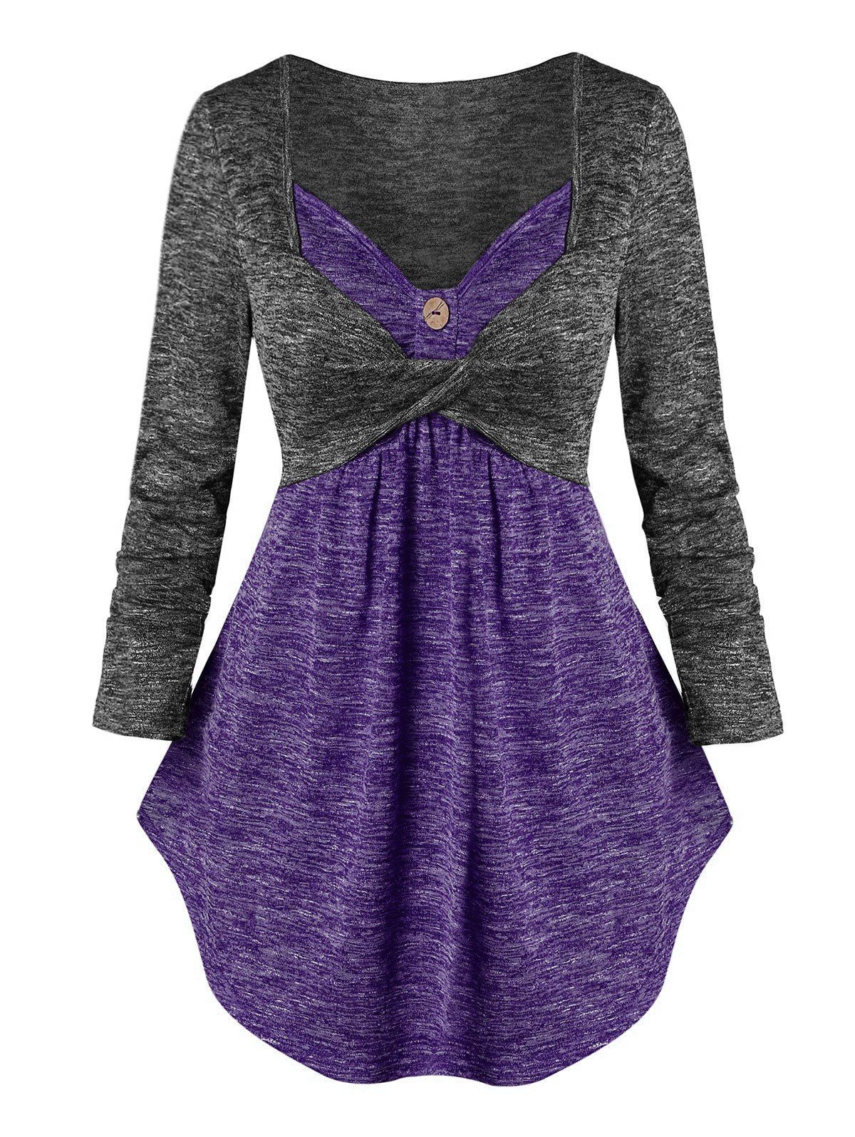 

Contrast Heathered Curved Hem Twist 2 in 1 Knitwear, Lovely purple