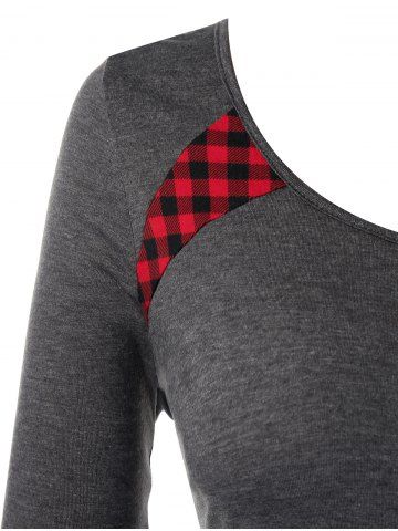 

Plus Size Plaid Ruched Heathered T Shirt, Ash gray