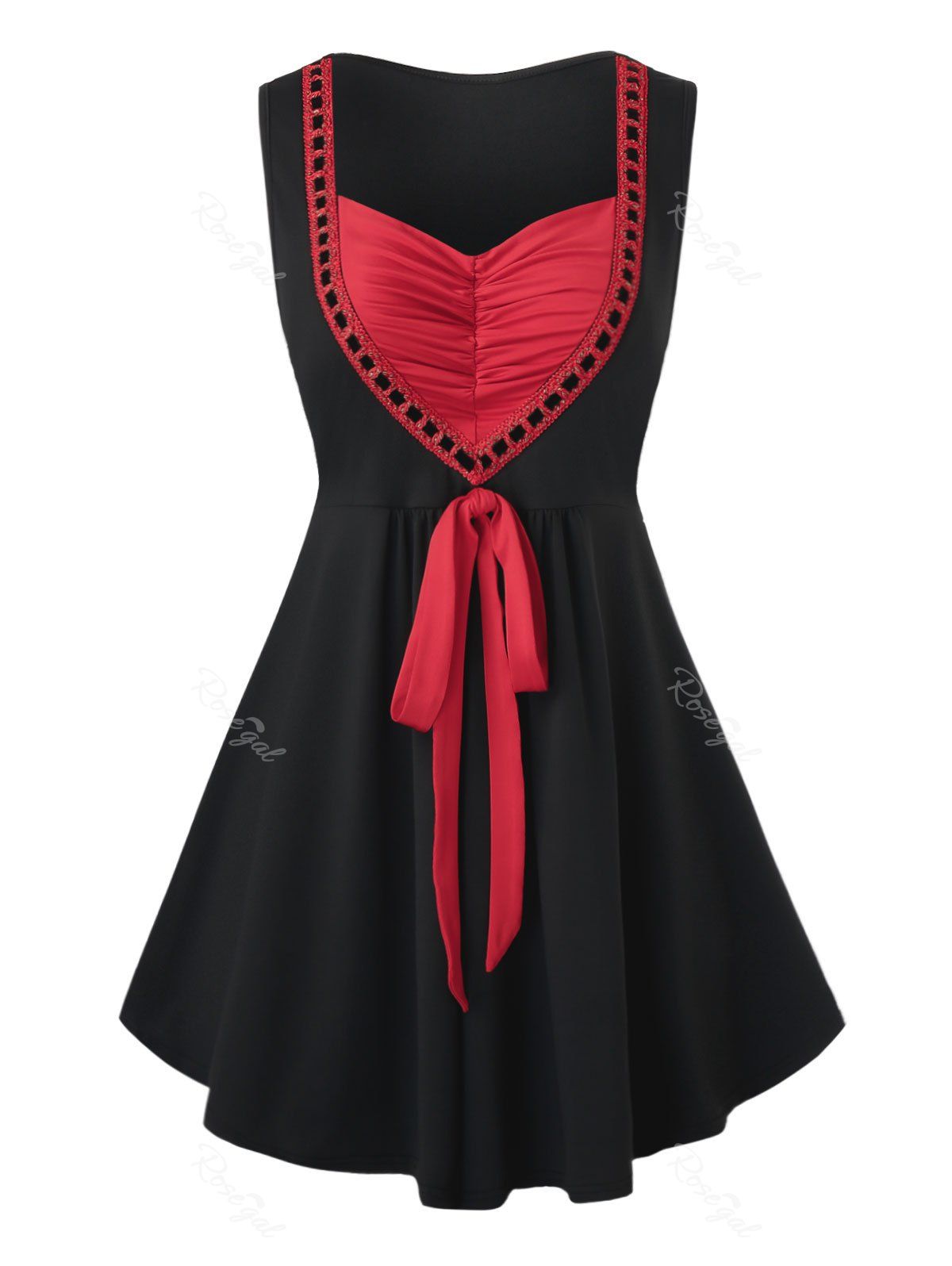 

Plus Size Bowknot Ruched Colorblock Tank Top, Black
