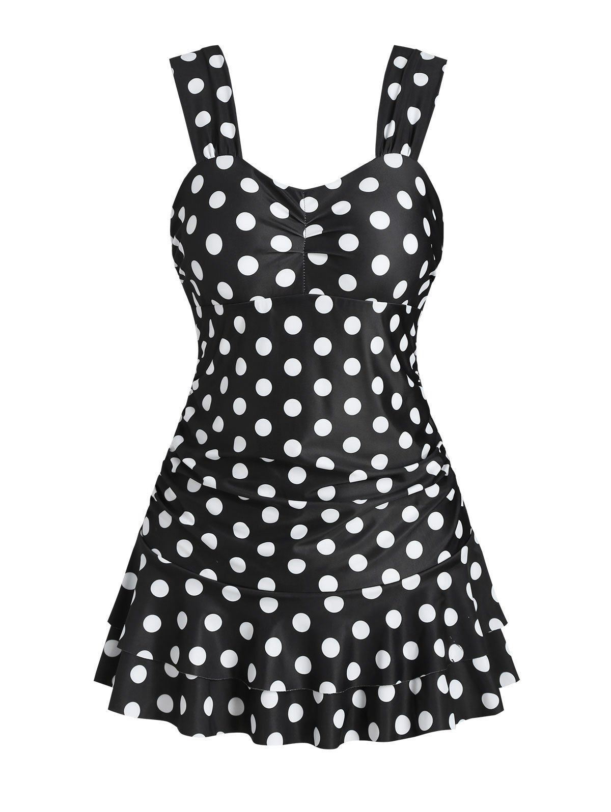 

Polka Dot Ruched Peplum One-piece Swimsuit, Black